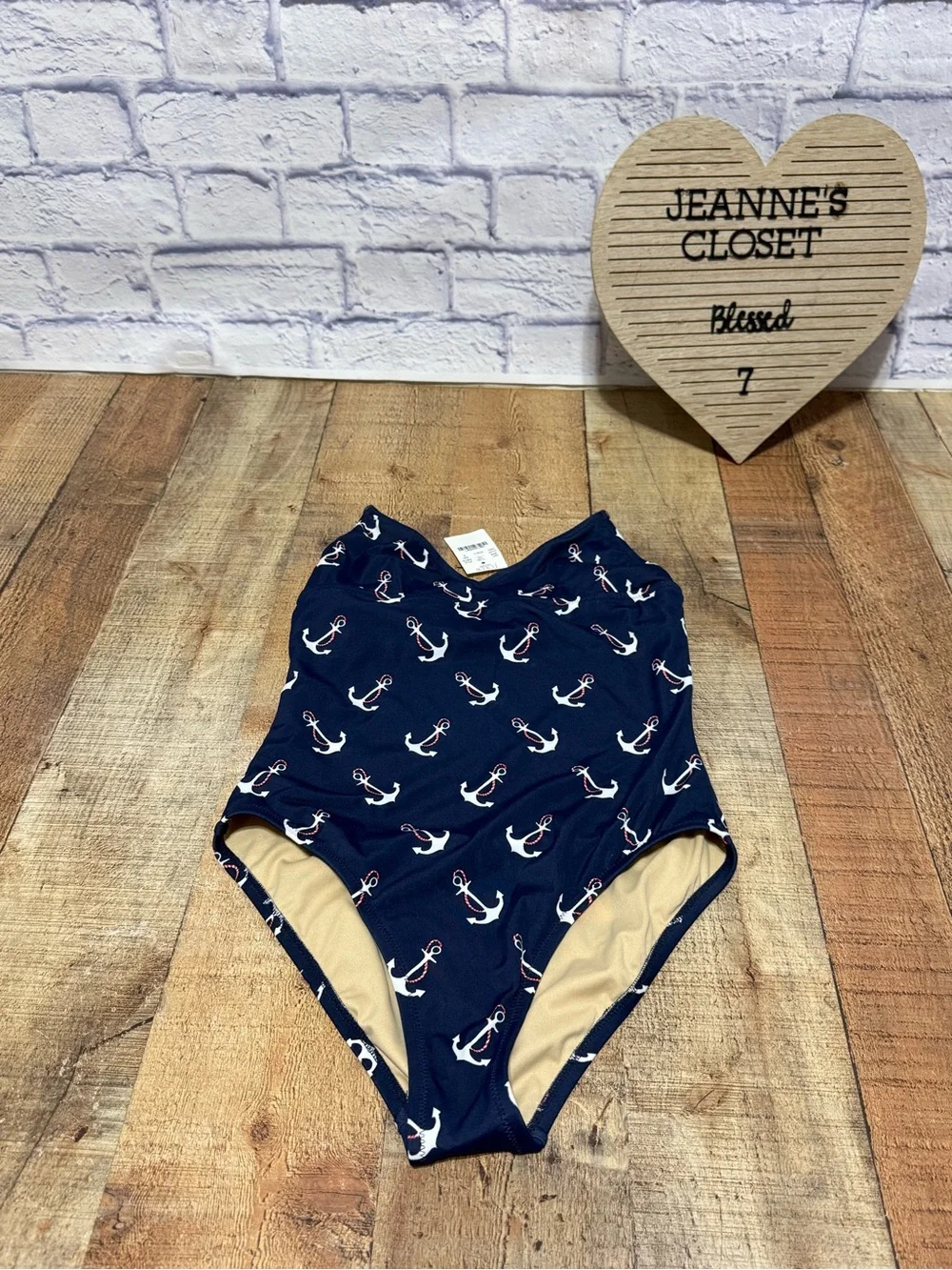 J crew One Piece Swimsuit Size small Navy Blue Womens Anchor Print Nautical